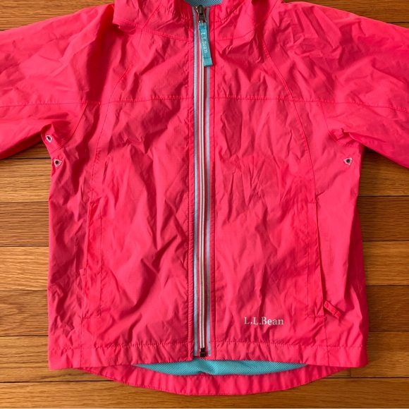 L.L. Bean Pink Blue Gorpcore Spring Hooded Full Zip Rain Wind Coat Jacket 5-6 - Picture 2 of 5